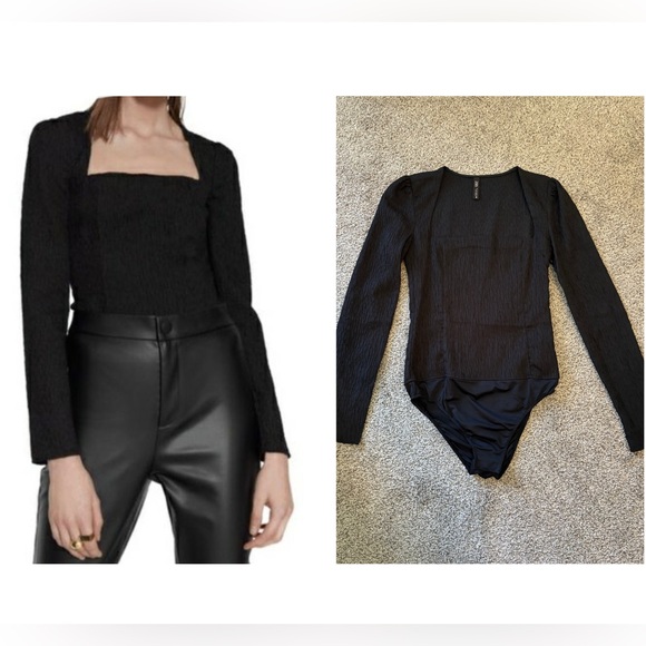 Zara Tops - NWOT! ZARA Textured Square Neck Bodysuit